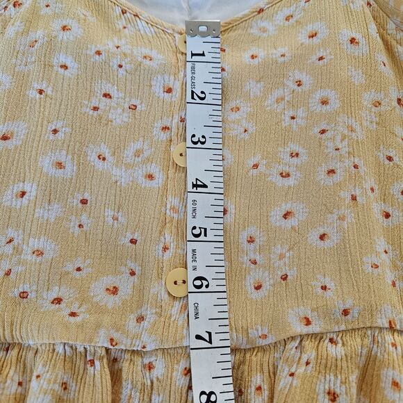 Pink Rose Peasant Mini Dress Small Yellow Daisy Print Cottagecore Prariecore - Picture 9 of 16
